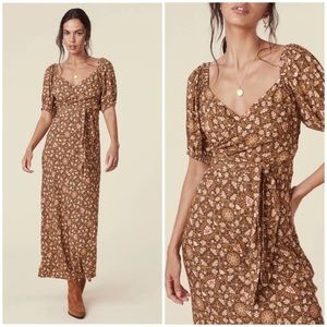 Spell Madame Peacock Sweetheart Dress Floral Coffee Brown Size XS